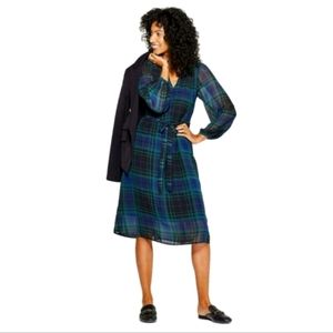 Green & Navy Plaid Tartan Dress - A New Day from Target Midi Dress - LG